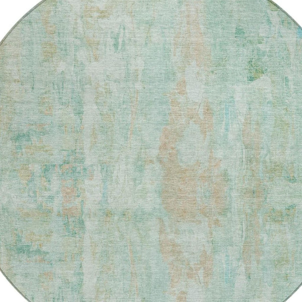 HomeRoots 8' Vibrant Turquoise and Copper Round Abstract Area Rug - Washable, Durable, Indoor & Outdoor Use 658749