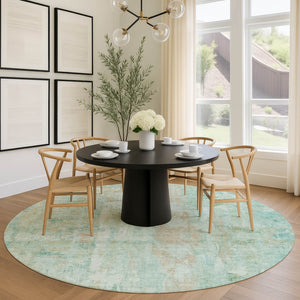 HomeRoots 8' Vibrant Turquoise and Copper Round Abstract Area Rug - Washable, Durable, Indoor & Outdoor Use 658749