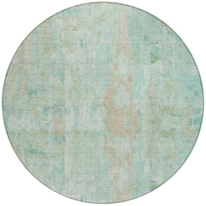 HomeRoots 8' Vibrant Turquoise and Copper Round Abstract Area Rug - Washable, Durable, Indoor & Outdoor Use 658749