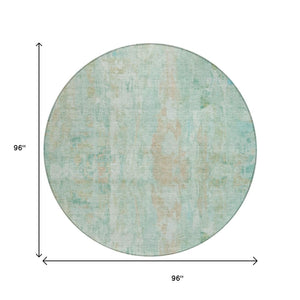 HomeRoots 8' Vibrant Turquoise and Copper Round Abstract Area Rug - Washable, Durable, Indoor & Outdoor Use 658749