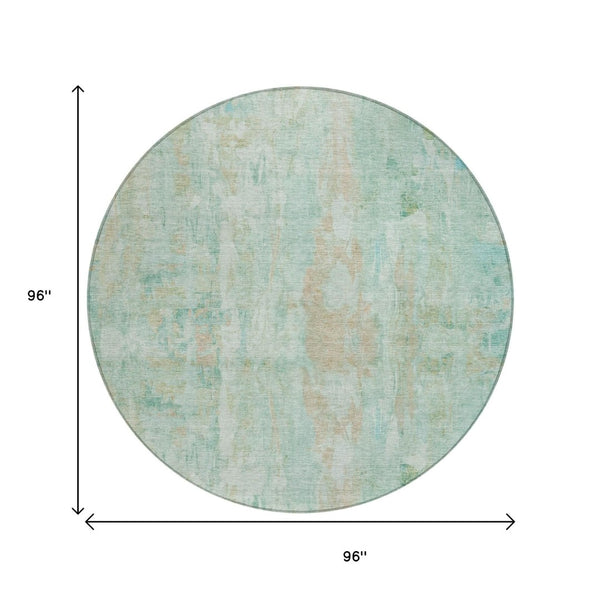 HomeRoots 8' Vibrant Turquoise and Copper Round Abstract Area Rug - Washable, Durable, Indoor & Outdoor Use 658749
