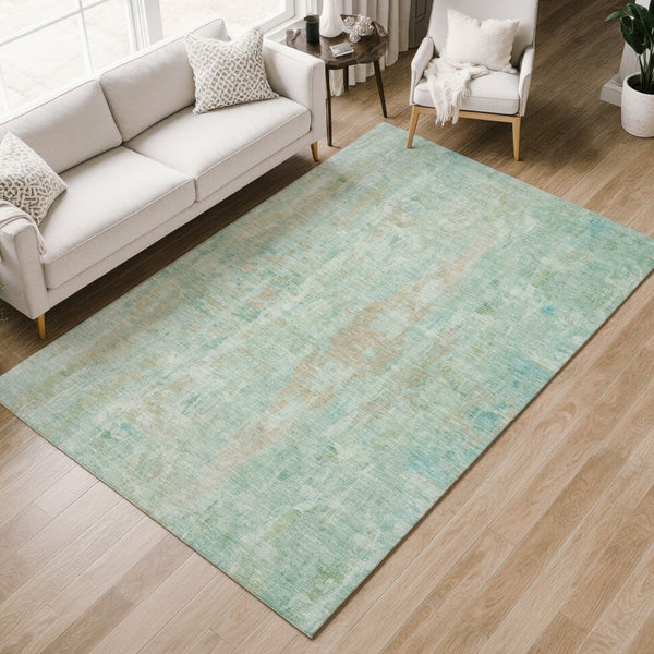 HomeRoots 10' X 14' Turquoise & Copper Abstract Area Rug - Stylish Washable Design for Indoor & Outdoor Use 658752