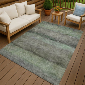 HomeRoots 5' Stylish Artichoke Green & Gray Abstract Washable Area Rug for Indoor/Outdoor Durability & Elegance 658754