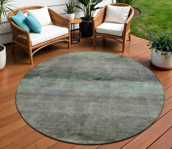 HomeRoots 8' Modern Artichoke Green & Gray Round Abstract Washable Area Rug for Indoor/Outdoor Use 658755