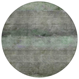 HomeRoots 8' Modern Artichoke Green & Gray Round Abstract Washable Area Rug for Indoor/Outdoor Use 658755
