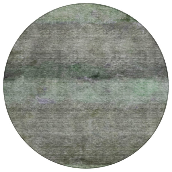 HomeRoots 8' Modern Artichoke Green & Gray Round Abstract Washable Area Rug for Indoor/Outdoor Use 658755