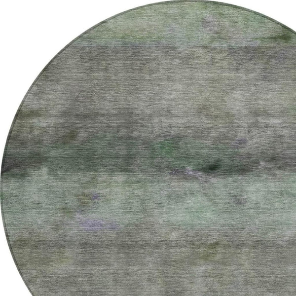 HomeRoots 8' Modern Artichoke Green & Gray Round Abstract Washable Area Rug for Indoor/Outdoor Use 658755