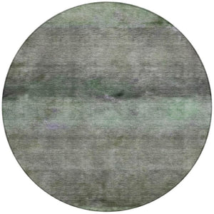 HomeRoots 8' Modern Artichoke Green & Gray Round Abstract Washable Area Rug for Indoor/Outdoor Use 658755