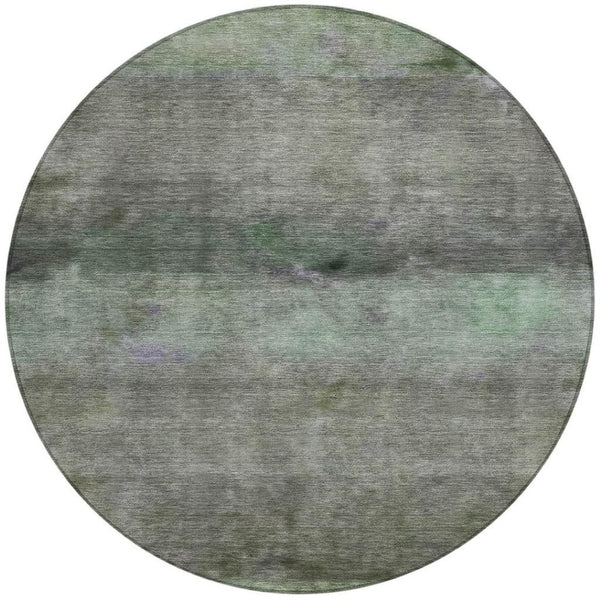 HomeRoots 8' Modern Artichoke Green & Gray Round Abstract Washable Area Rug for Indoor/Outdoor Use 658755
