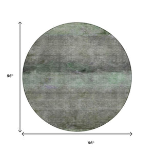 HomeRoots 8' Modern Artichoke Green & Gray Round Abstract Washable Area Rug for Indoor/Outdoor Use 658755