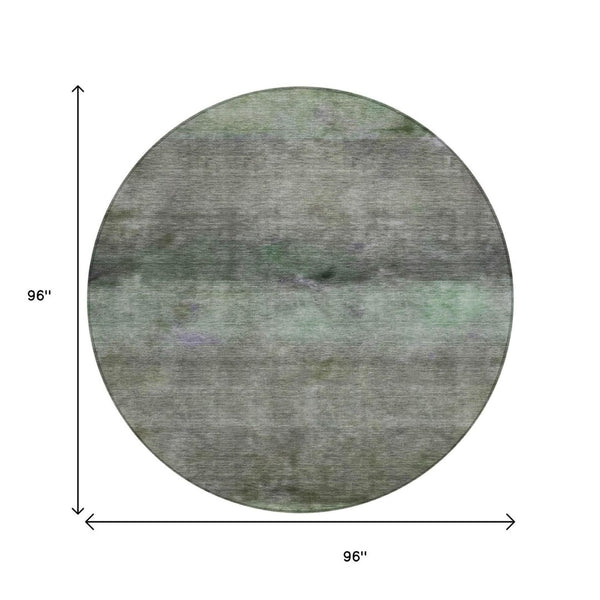 HomeRoots 8' Modern Artichoke Green & Gray Round Abstract Washable Area Rug for Indoor/Outdoor Use 658755