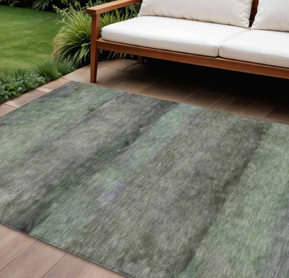 HomeRoots 8' X 10' Artichoke Green & Gray Abstract Washable Area Rug - Durable, Stylish for Indoor & Outdoor Use 658756