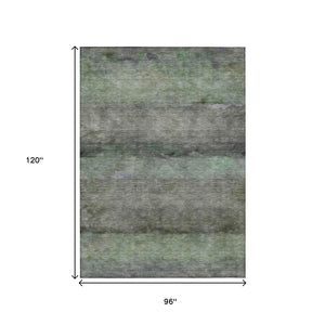 HomeRoots 8' X 10' Artichoke Green & Gray Abstract Washable Area Rug - Durable, Stylish for Indoor & Outdoor Use 658756