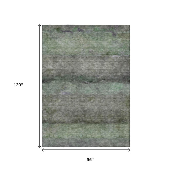 HomeRoots 8' X 10' Artichoke Green & Gray Abstract Washable Area Rug - Durable, Stylish for Indoor & Outdoor Use 658756