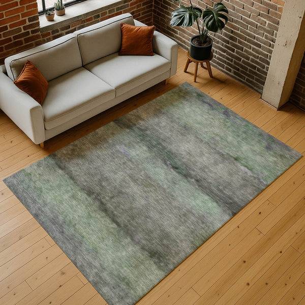 HomeRoots 8' X 10' Artichoke Green & Gray Abstract Washable Area Rug - Durable, Stylish for Indoor & Outdoor Use 658756