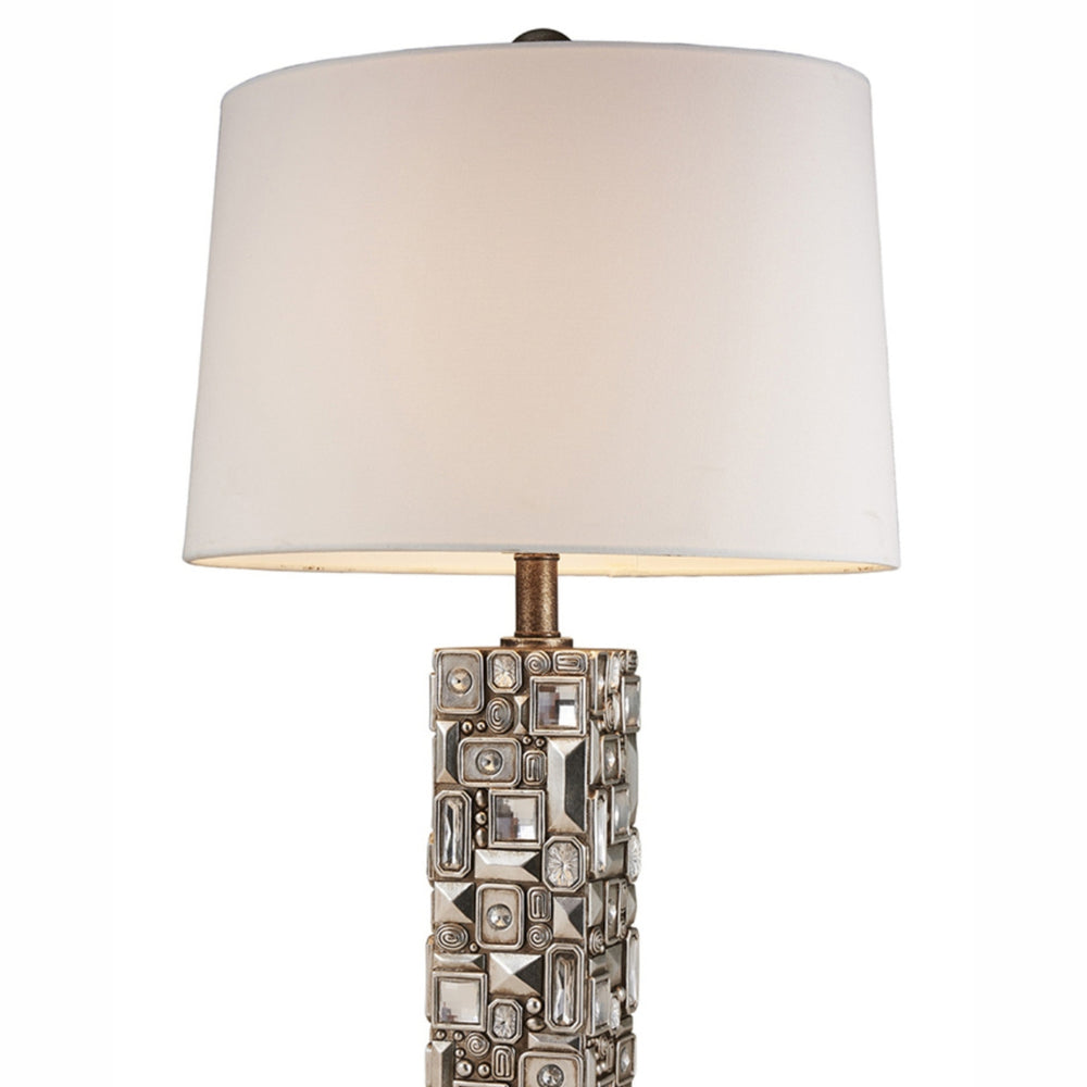 English Elm 28" Sierra Polyresin Table Lamp in Silver with Abstract Mirror Motif, Linen Drum Shade, UL Listed B072116209