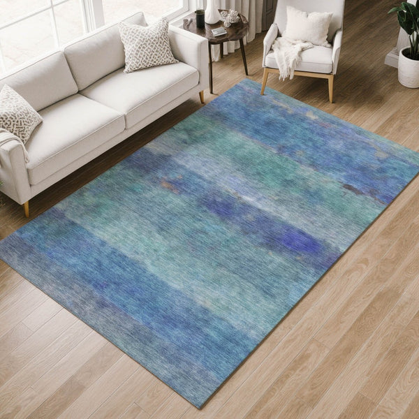 HomeRoots 5' Blue and Ivory Abstract Area Rug - Washable, Durable, Stylish for Indoor and Outdoor Spaces! 658760