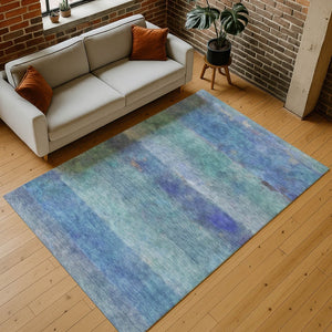 HomeRoots 5' Blue and Ivory Abstract Area Rug - Washable, Durable, Stylish for Indoor and Outdoor Spaces! 658760