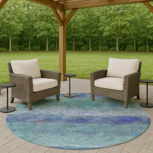 HomeRoots 8' Blue and Ivory Round Abstract Area Rug – Stylish, Washable, Durable for Indoor & Outdoor Use 658761