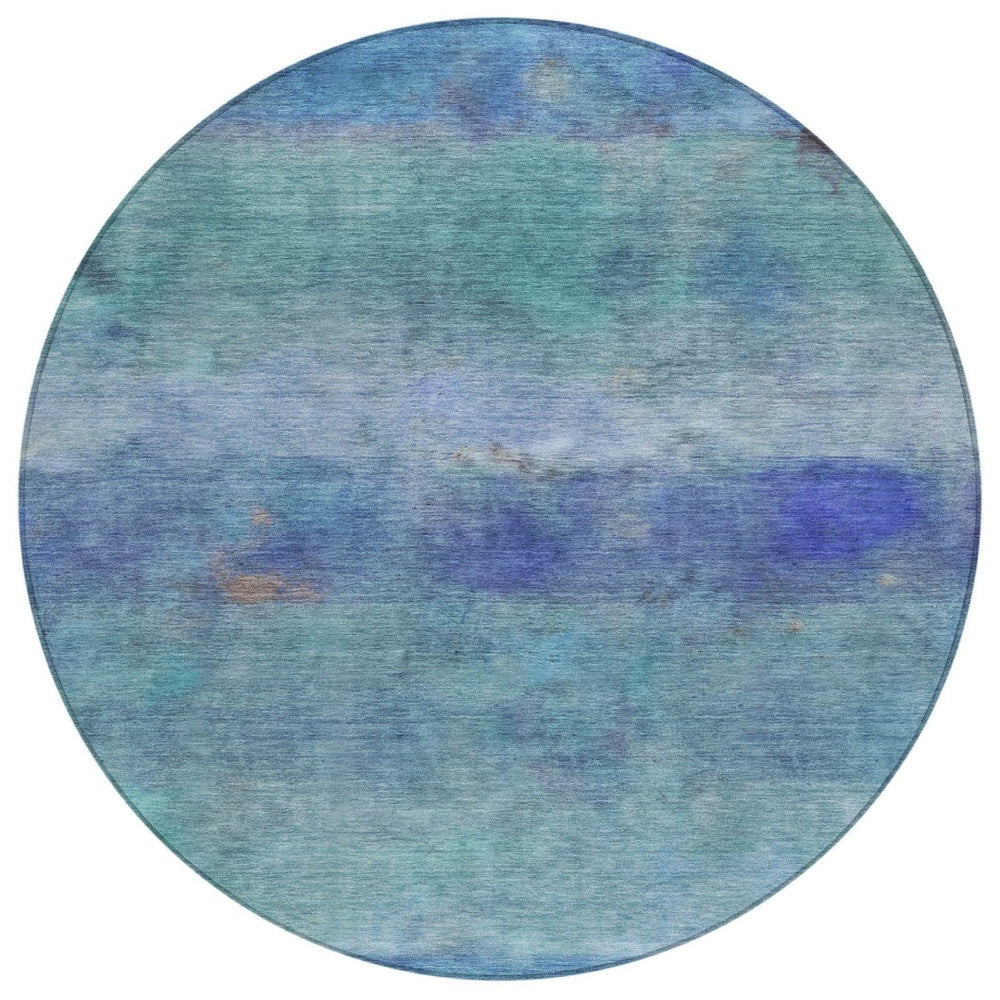 HomeRoots 8' Blue and Ivory Round Abstract Area Rug – Stylish, Washable, Durable for Indoor & Outdoor Use 658761