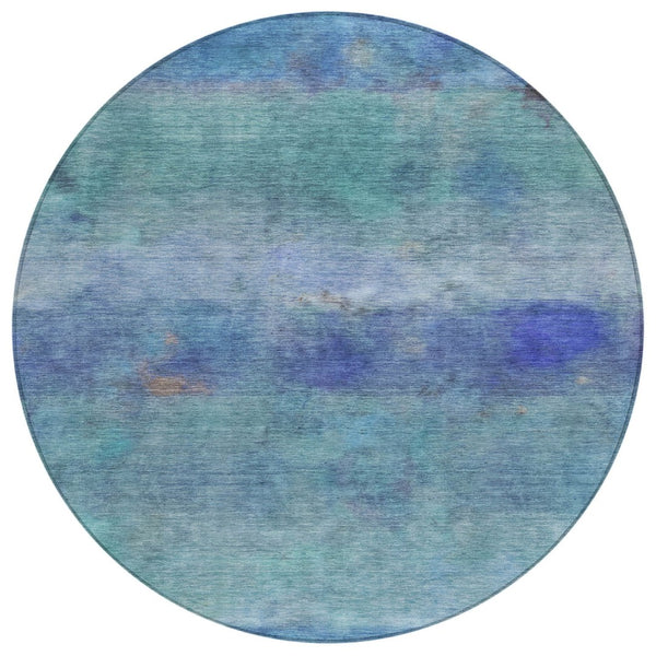 HomeRoots 8' Blue and Ivory Round Abstract Area Rug – Stylish, Washable, Durable for Indoor & Outdoor Use 658761