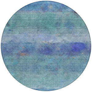 HomeRoots 8' Blue and Ivory Round Abstract Area Rug – Stylish, Washable, Durable for Indoor & Outdoor Use 658761