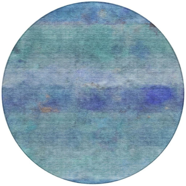 HomeRoots 8' Blue and Ivory Round Abstract Area Rug – Stylish, Washable, Durable for Indoor & Outdoor Use 658761