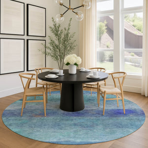HomeRoots 8' Blue and Ivory Round Abstract Area Rug – Stylish, Washable, Durable for Indoor & Outdoor Use 658761