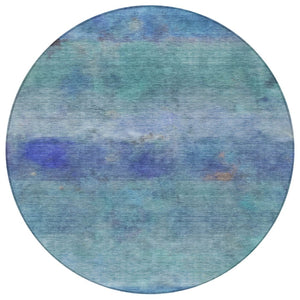HomeRoots 8' Blue and Ivory Round Abstract Area Rug – Stylish, Washable, Durable for Indoor & Outdoor Use 658761