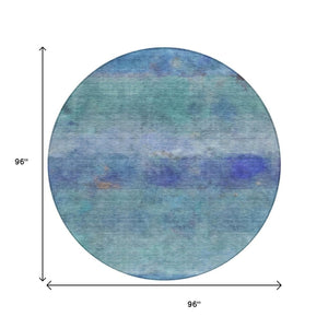 HomeRoots 8' Blue and Ivory Round Abstract Area Rug – Stylish, Washable, Durable for Indoor & Outdoor Use 658761