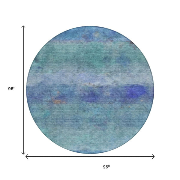 HomeRoots 8' Blue and Ivory Round Abstract Area Rug – Stylish, Washable, Durable for Indoor & Outdoor Use 658761