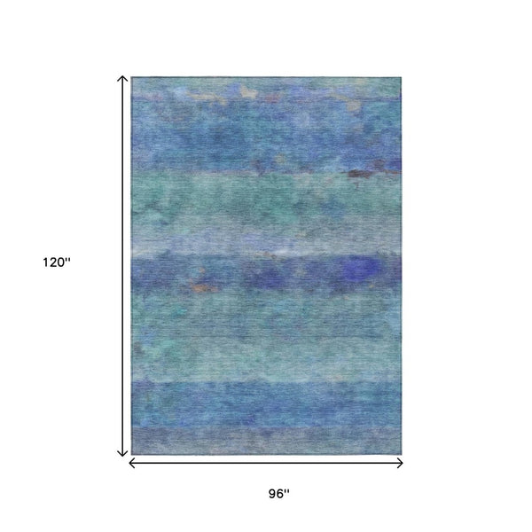 HomeRoots 8' Blue and Ivory Abstract Area Rug - Stylish, Washable, Durable for Indoor & Outdoor Spaces! 658762