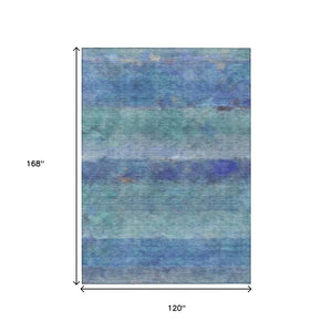 HomeRoots 10' Blue and Ivory Abstract Area Rug - Washable, Durable, Perfect for Indoor and Outdoor Spaces! 658764