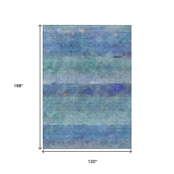 HomeRoots 10' Blue and Ivory Abstract Area Rug - Washable, Durable, Perfect for Indoor and Outdoor Spaces! 658764