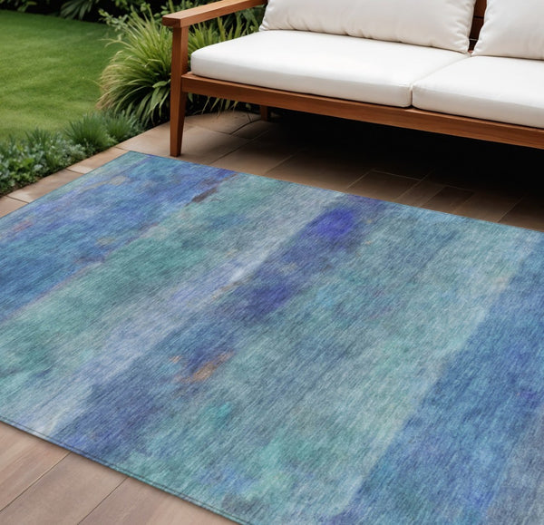 HomeRoots 10' Blue and Ivory Abstract Area Rug - Washable, Durable, Perfect for Indoor and Outdoor Spaces! 658764