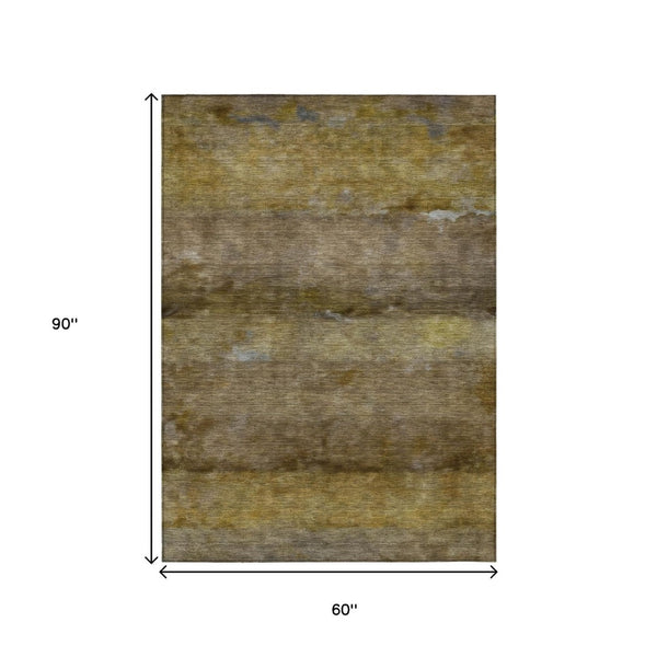 HomeRoots 5' X 8' Brown and Taupe Abstract Washable Area Rug - Durable Indoor/Outdoor Design for All Spaces 658766