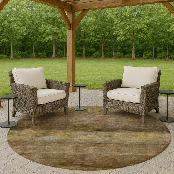 HomeRoots 8' Round Abstract Washable Indoor-Outdoor Area Rug in Brown & Taupe – Durable, Stylish & Easy Care! 658767