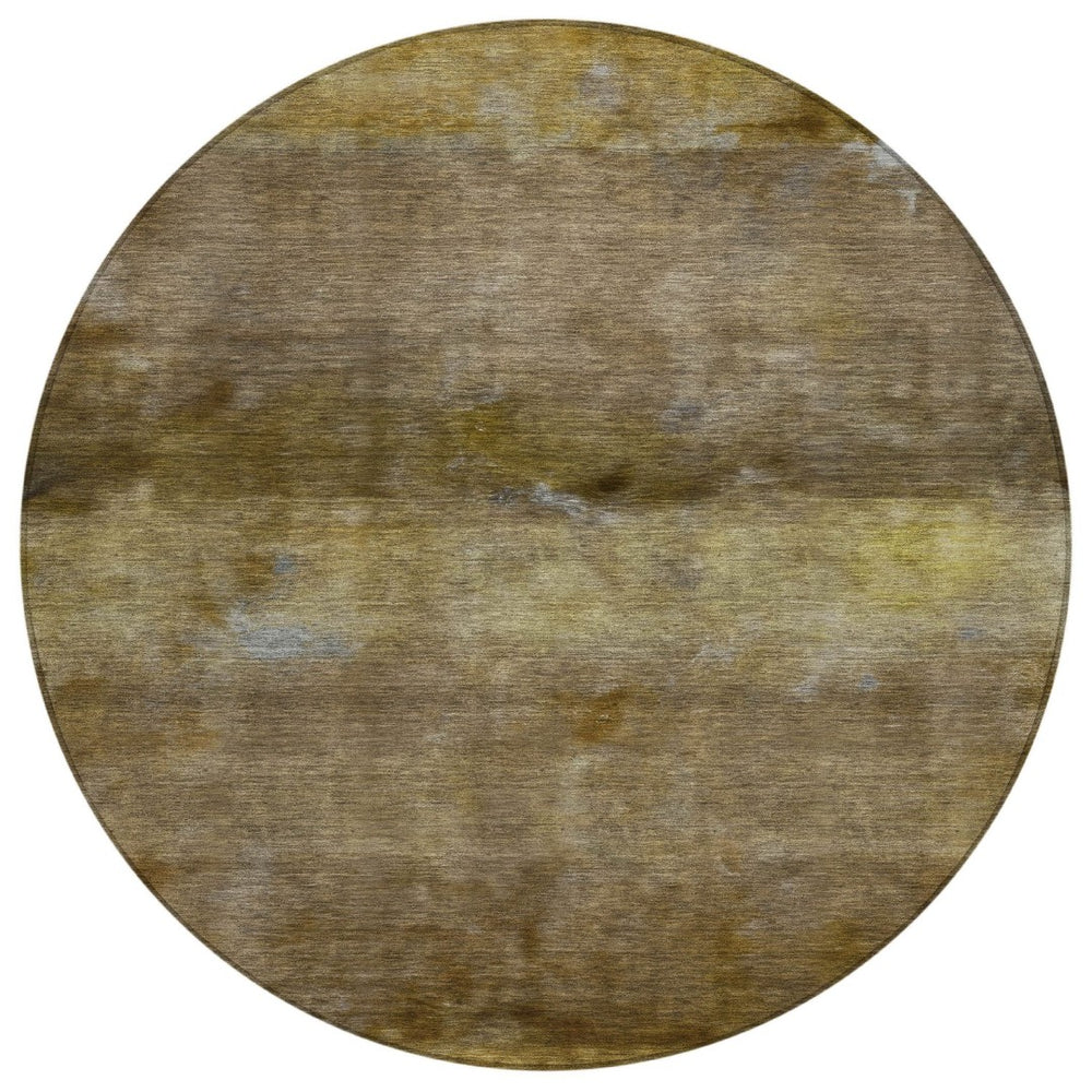 HomeRoots 8' Round Abstract Washable Indoor-Outdoor Area Rug in Brown & Taupe – Durable, Stylish & Easy Care! 658767