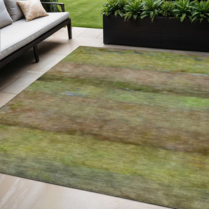 HomeRoots 5' Stylish Olive Green & Brown Abstract Indoor/Outdoor Area Rug - Durable, Washable & Versatile! 658772