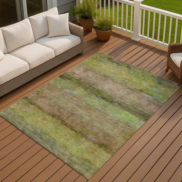 HomeRoots 5' Stylish Olive Green & Brown Abstract Indoor/Outdoor Area Rug - Durable, Washable & Versatile! 658772