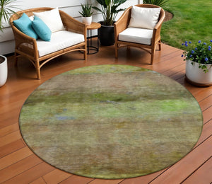 HomeRoots 8' Round Abstract Olive Green and Brown Area Rug – Durable, Washable, Indoor/Outdoor, Family-Friendly! 658773