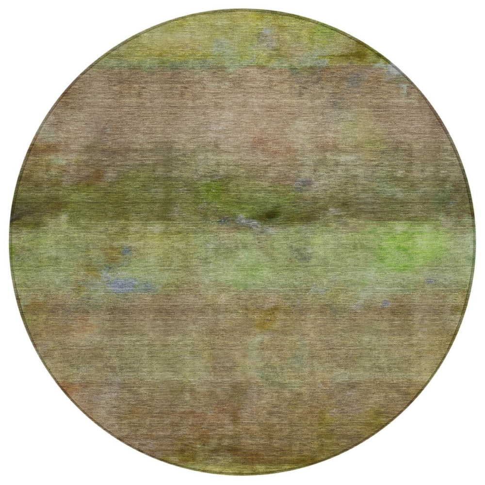 HomeRoots 8' Round Abstract Olive Green and Brown Area Rug – Durable, Washable, Indoor/Outdoor, Family-Friendly! 658773