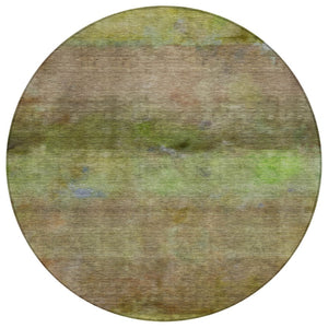 HomeRoots 8' Round Abstract Olive Green and Brown Area Rug – Durable, Washable, Indoor/Outdoor, Family-Friendly! 658773