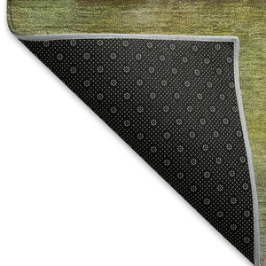 HomeRoots 8' Round Abstract Olive Green and Brown Area Rug – Durable, Washable, Indoor/Outdoor, Family-Friendly! 658773