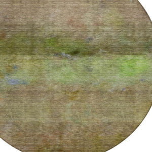 HomeRoots 8' Round Abstract Olive Green and Brown Area Rug – Durable, Washable, Indoor/Outdoor, Family-Friendly! 658773
