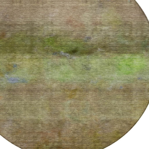 HomeRoots 8' Round Abstract Olive Green and Brown Area Rug – Durable, Washable, Indoor/Outdoor, Family-Friendly! 658773