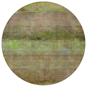 HomeRoots 8' Round Abstract Olive Green and Brown Area Rug – Durable, Washable, Indoor/Outdoor, Family-Friendly! 658773