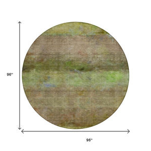 HomeRoots 8' Round Abstract Olive Green and Brown Area Rug – Durable, Washable, Indoor/Outdoor, Family-Friendly! 658773