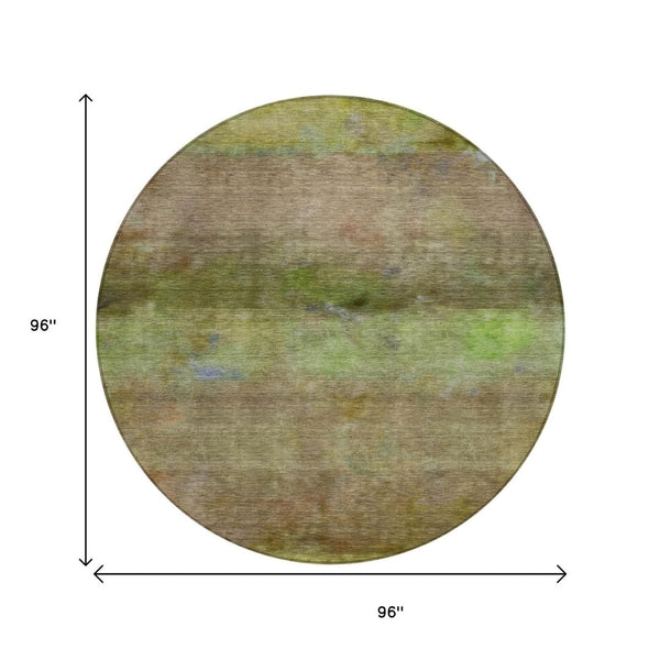 HomeRoots 8' Round Abstract Olive Green and Brown Area Rug – Durable, Washable, Indoor/Outdoor, Family-Friendly! 658773