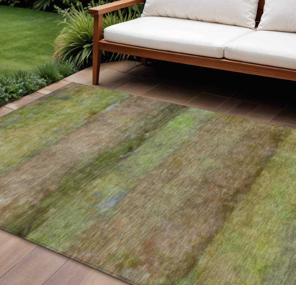 HomeRoots 8' X 10' Olive Green & Brown Abstract Washable Rug – Durable Indoor/Outdoor Design for High Traffic Areas 658774